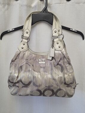 Coach Cream & Taupe Signature Shoulder Bag Used